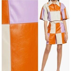 VTG Y2K 90’s 00’s Amy Lynn Patchwork Vegan Kaux Leather Jacket Shirt S